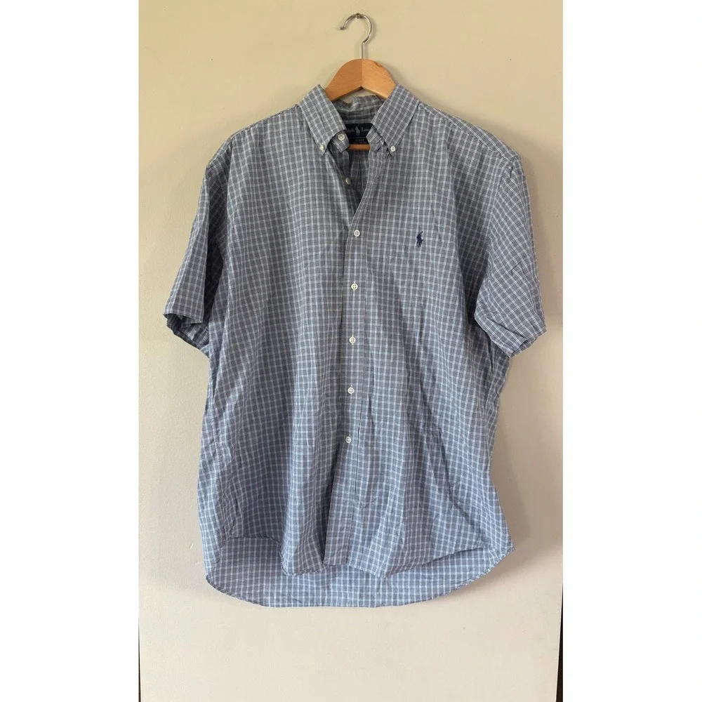 Polo Ralph Lauren Blake Mens Large Blue Plaid Short Sleeve Button Down Shirt